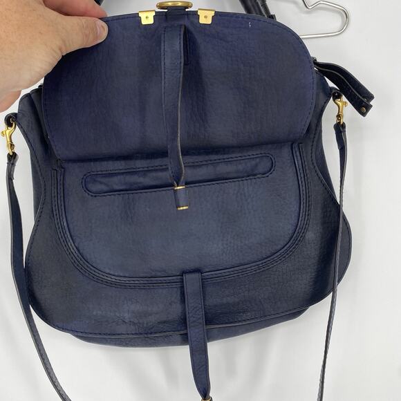 Chloe Marcie Graphite Suede Calfskin Satchel Medium Navy Blue Double Carry Bag - Picture 7 of 16